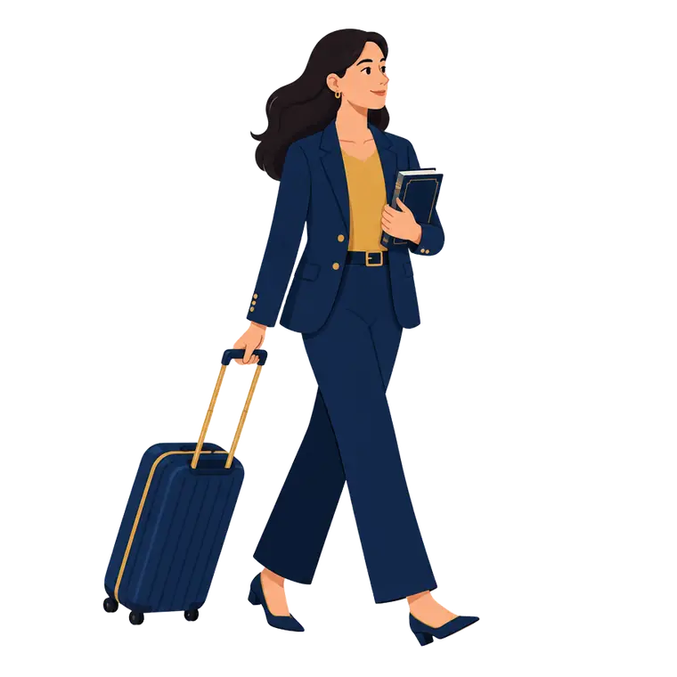 Ilustração de uma mulher caminhando com mala e livro, representando previdência privada